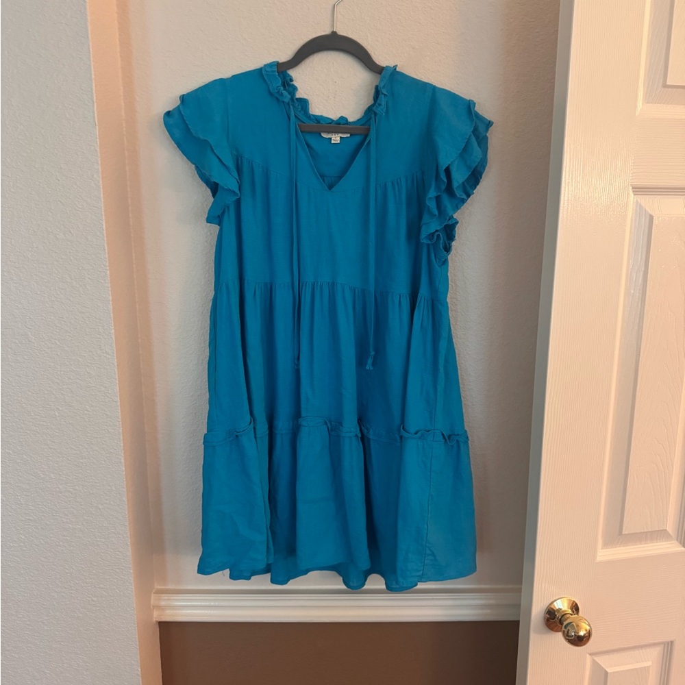 Umgee Turquoise Ruffle Sleeve Dress